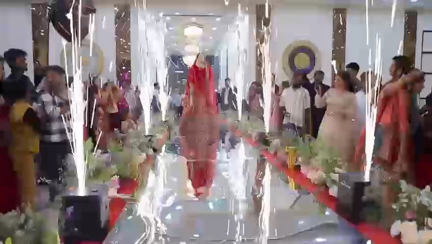Glass Walkway with Pyro Sparkles | Bridal Entry